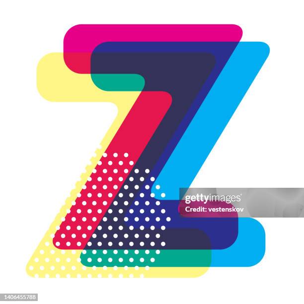 mehrfarbiger moderner stil polka dot englisch großbuchstaben alphabete vektorgrafik - buchstabe z stock-grafiken, -clipart, -cartoons und -symbole