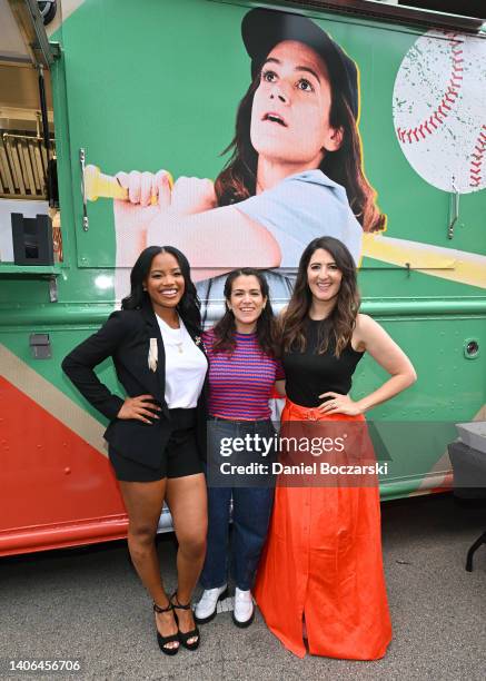 Chanté Adams, Abbi Jacobson, and D'Arcy Carden attend Prime Video's "A League Of Their Own" Special Screening on July 02, 2022 in Rockford, Illinois.