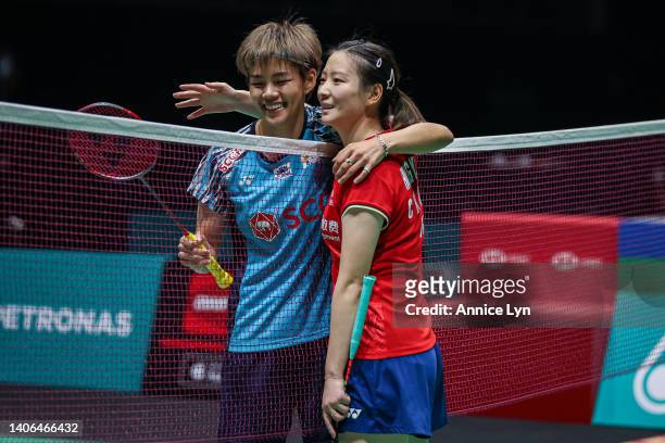 Sapsiree Taerattanachai of Thailand congratulates Huang Ya Qiong after competing the Mixed Doubles Finals match against on day six of the Petronas...