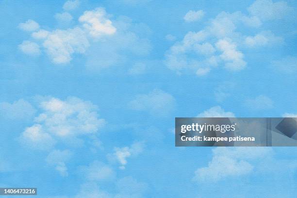 blue sky and clouds watercolor painting background - light blue paint stock pictures, royalty-free photos & images