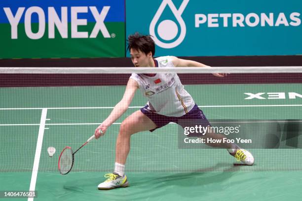 Chen Yu Fei of China in action against Ratchanok Intanon of Thailand in their women's singles final on day six of the Petronas Malaysia Open at...