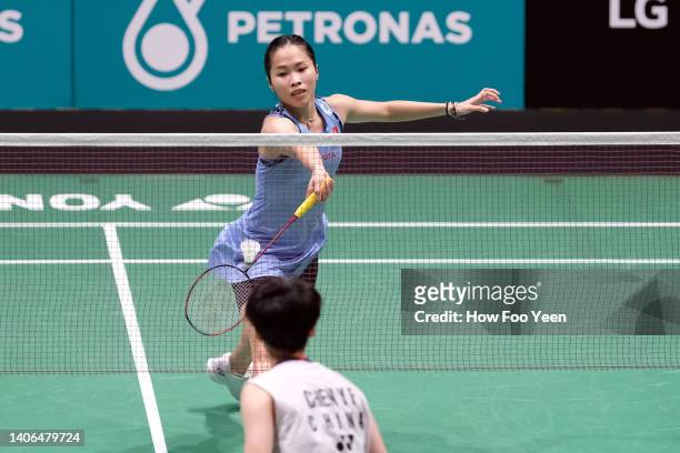 Ratchanok Intanon of Thailand in action against Chen Yu Fei of China in their women's singles final on day six of the Petronas Malaysia Open at...