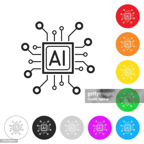 processor with artificial intelligence ai. icon on colorful buttons - quantum stock illustrations
