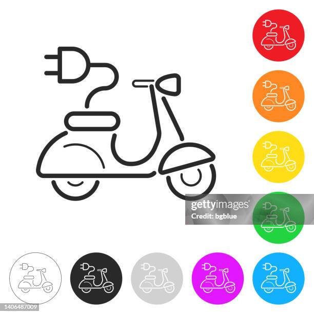 illustrations, cliparts, dessins animés et icônes de scooter électrique moto avec prise. icône sur les boutons colorés - scooter