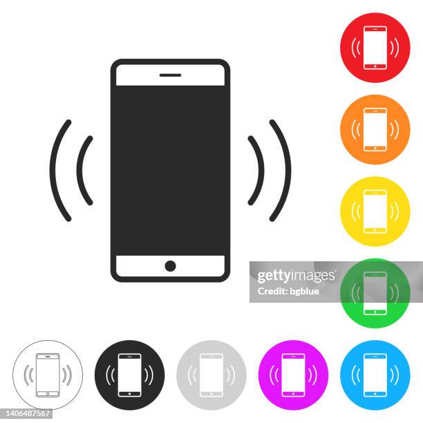 mobile phone ringing. icon on colorful buttons - shaking sticker stock illustrations