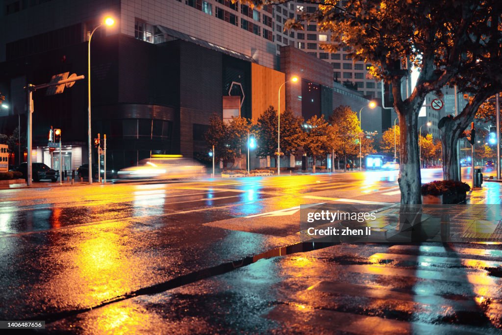 City street in rainy night