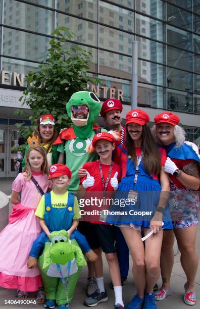 Mario Bros cosplay fans attend day two of Fan Expo Denver 2022 at Colorado Convention Center on July 02, 2022 in Denver, Colorado.