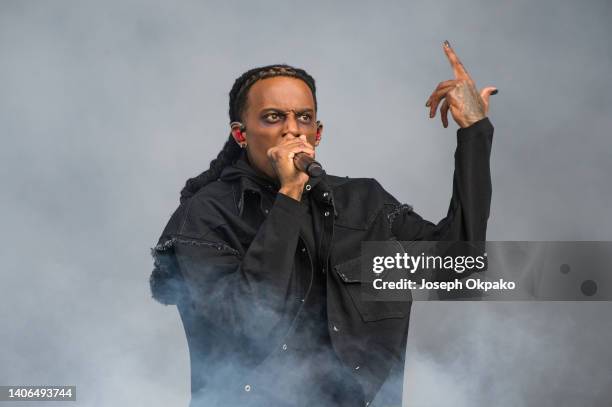 Playboi Carti performs on the main stage during Day 2 of Wireless Festival 2022 at Crystal Palace Park on July 02, 2022 in London, England.