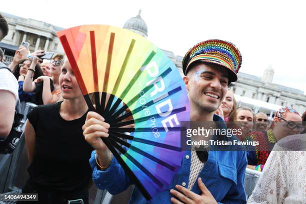 General view during Pride in London 2022: The 50th Anniversary at Trafalgar Square on July 02, 2022 in London, England.