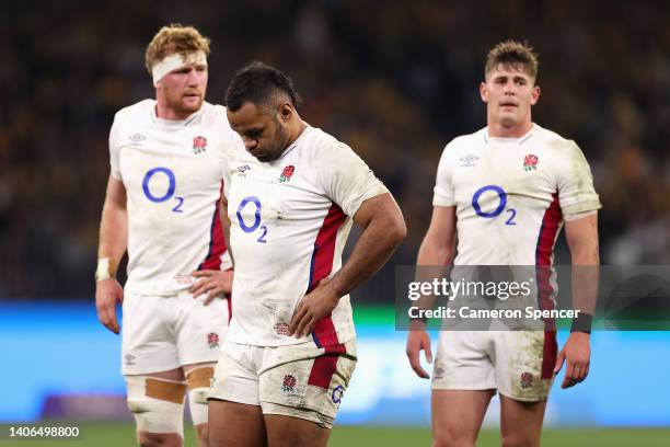 Billy Vunipola of England and team mates look dejected during game one of the international test match series between the Australian Wallabies and...