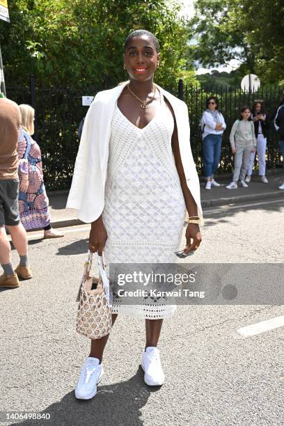 Lashana Lynch attends the All England Lawn Tennis and Croquet Club on July 03, 2022 in London, England.