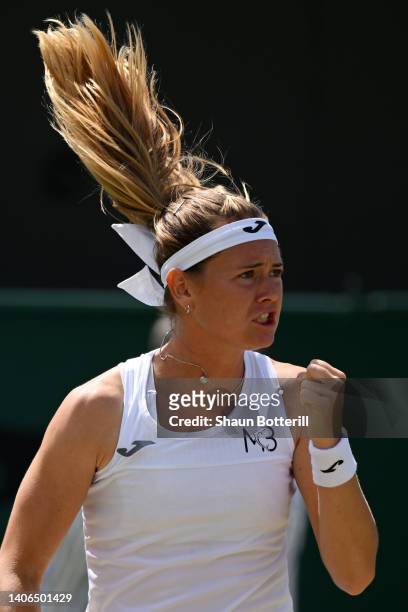 Marie Bouzkova of Czech Republic reacts against Caroline Garcia of France during their Women's Singles Fourth Round match on day seven of The...