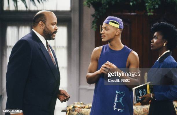 Def Poet's Society" Episode 7 -- Pictured: James Avery as Philip Banks, Will Smith as William 'Will' Smith, Janet Hubert as Vivian Banks -- Photo by:...