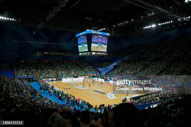 General View of the crowd at RAC Arena during the Super Netball Grand Final match between West Coast Fever and Melbourne Vixens at RAC Arena, on July...