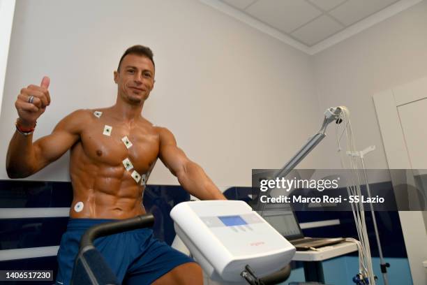 Stefan Radu poses during the SS Lazio medical test on July 03, 2022 in Rome, Italy.