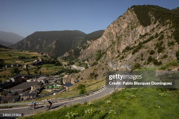 Athletes compete during the bike leg of IRONMAN 70.3 Andorra on July 03, 2022 in Andorra la Vella, Andorra.