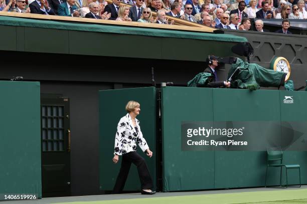 Former Tennis Player, Margaret Court walks out for the Centre Court Centenary Ceremony on day seven of The Championships Wimbledon 2022 at All...