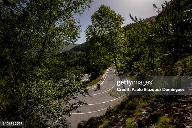 An athlete competes during the bike leg of IRONMAN 70.3 Andorra on July 03, 2022 in Andorra la Vella, Andorra.