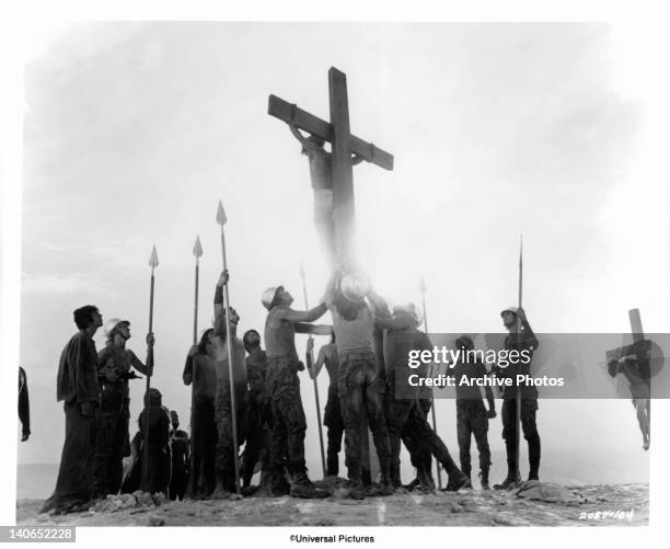 Ted Neeley is crucified by Roman soldiers in a scene from the film 'Jesus Christ Superstar', 1973.