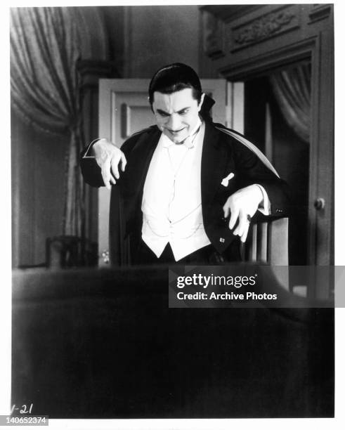 Bela Lugosi looking down as Count Dracula in a scene from the film 'Dracula', 1931.