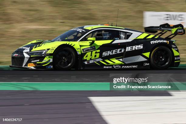 The Team WRT Audi R8 LMS evo II GT3 of Valentino Rossi and Frederic Vervisch drives during the Fanatec GT World Challenge Europe Misano at Misano...