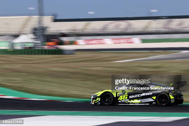 The Team WRT Audi R8 LMS evo II GT3 of Valentino Rossi and Frederic Vervisch drives during the Fanatec GT World Challenge Europe Misano at Misano...