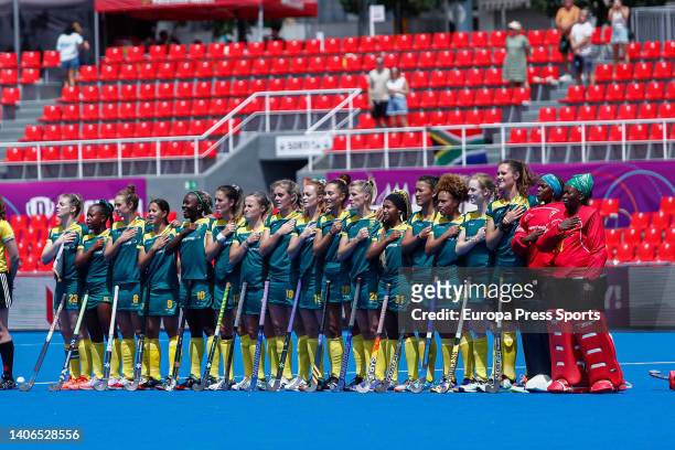 Players of South Africa during the FIH Hockey Women's World Cup 2022, Pool D, hockey match played between Belgium and South Africa at Estadi Olimpic...