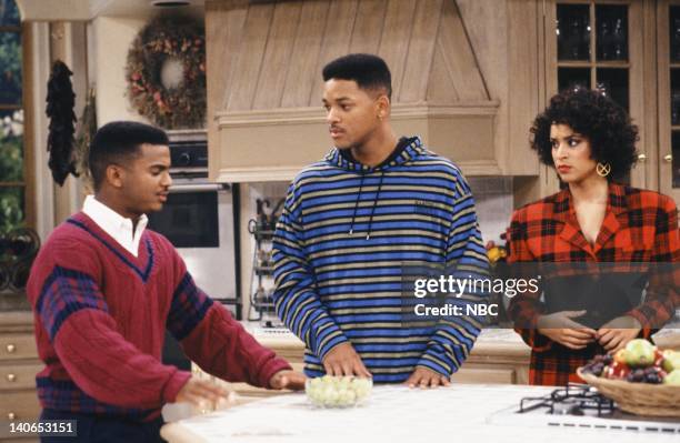 The Butler Did It" Episode 11 -- Pictured: Alfonso Ribeiro as Carlton Banks, Will Smith as William 'Will' Smith, Karyn Parsons as Hilary Banks --...