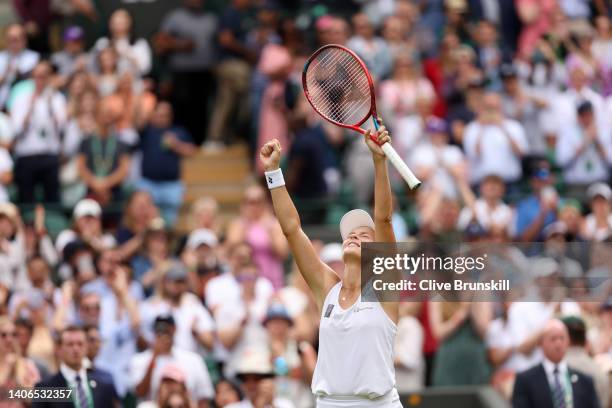 Tatjana Maria of Germany celebrates winning against Jelena Ostapenko of Latvia during their Women's Singles Fourth Round match on day seven of The...