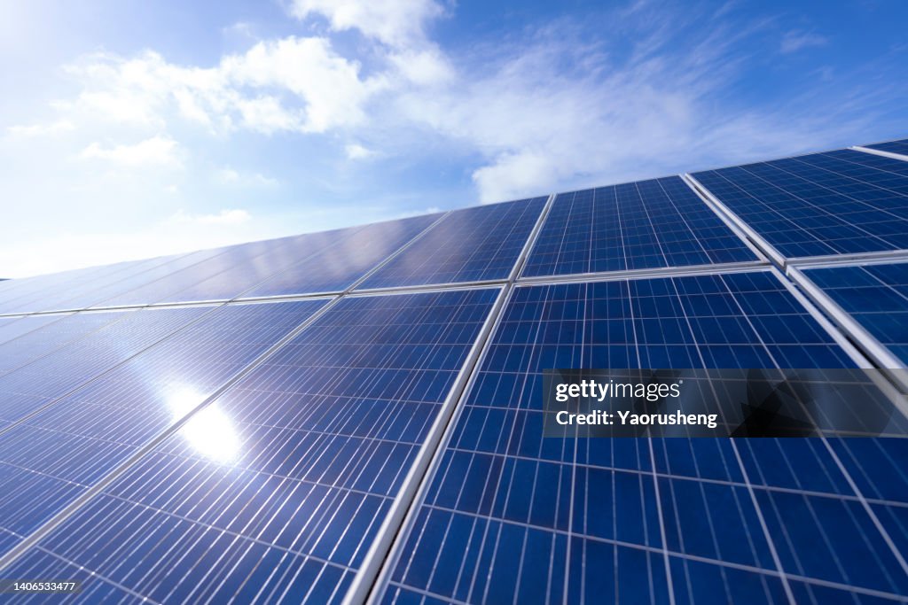 Detail view of solar panel under the sunny blue sky