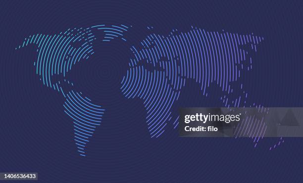 illustrations, cliparts, dessins animés et icônes de carte du monde ripple lines abstract background - global neighbourhood