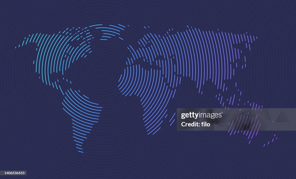 World Map Ripple Lines Abstract Background