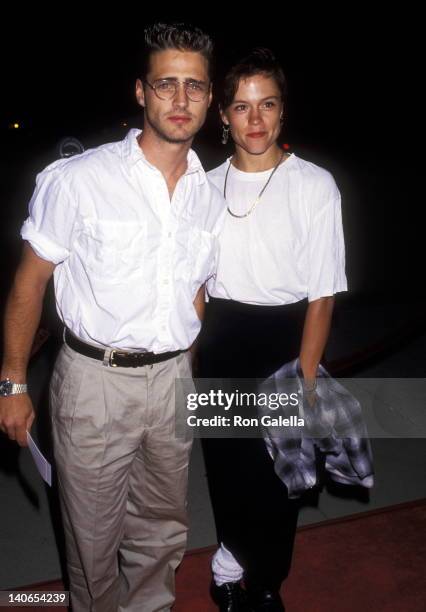 Jason Priestley and Christine Elise at the Premiere of 'Manhattan Murder Mystery', Samuel Goldwyn Theater, Beverly Hills.