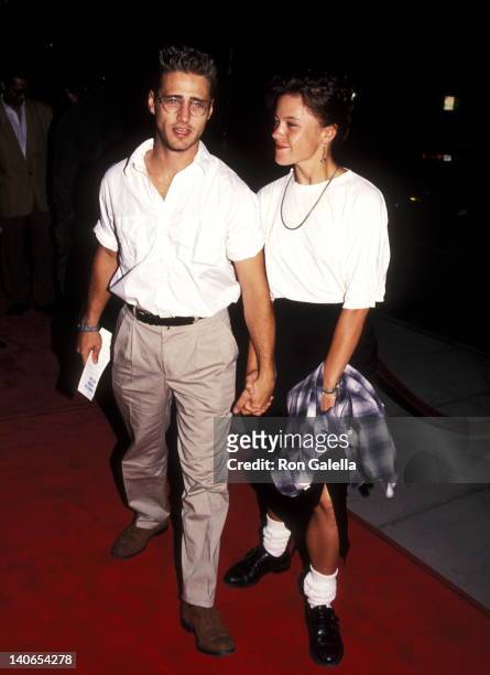 Jason Priestley and Christine Elise at the Premiere of 'Manhattan Murder Mystery', Samuel Goldwyn Theater, Beverly Hills.