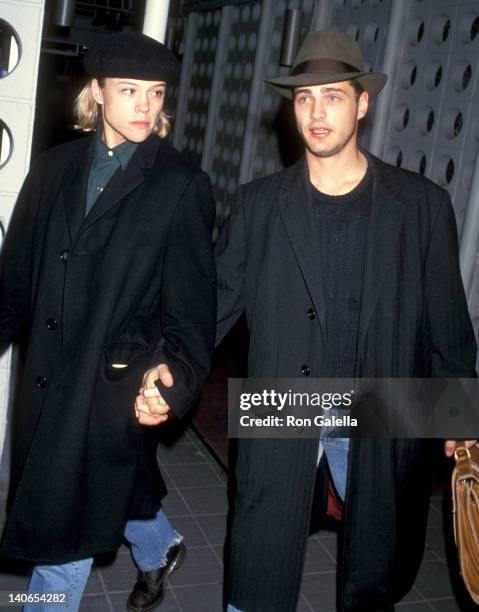 Jason Priestley and Christine Elise at the Jason Priestley and Christine Elise at Los Angeles International Airport, Los Angeles International...