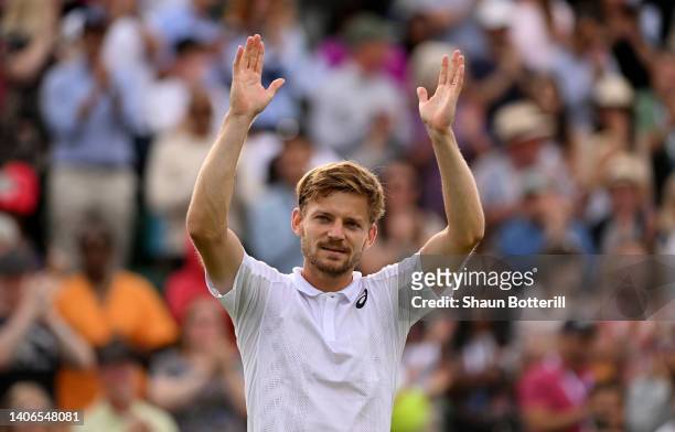 David Goffin of Belgium celebrates victory against Frances Tiafoe of United States of America during their Men's Singles Fourth Round match on day...