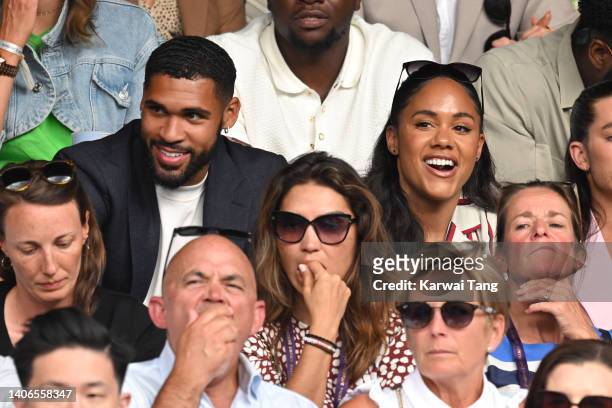 Ruben Loftus-Cheek and Alex Scott attend Day 7 of the Wimbledon Tennis Championships at the All England Lawn Tennis and Croquet Club on July 03, 2022...