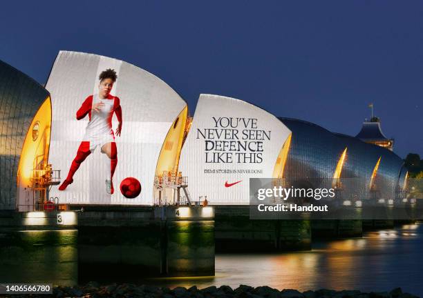 In this handout image provided by Nike and released on July 3, Nike celebrate the footballing brilliance of Demi Strokes by lighting up London...