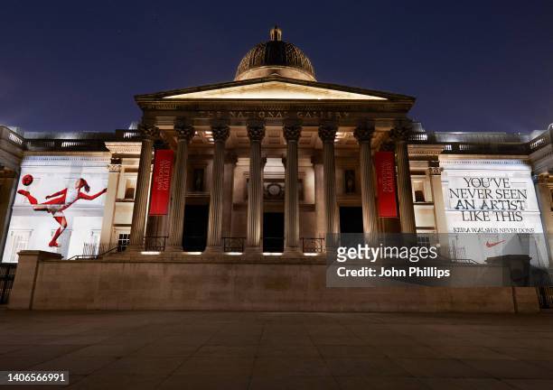 In this image released on July 3, Nike celebrate the footballing brilliance of Keira Walsh by lighting up London landmark the National Gallery ahead...