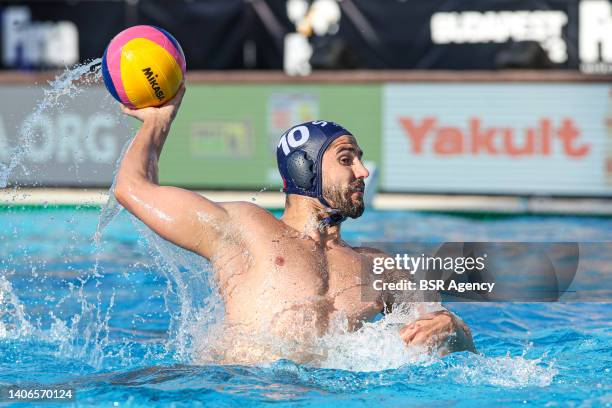 Marko Radulovic of Team Serbia competes during the FINA World Championships Budapest 2022 Men's Water Polo match between United States and Serbia at...