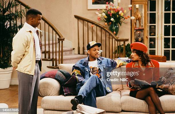 Ain't No Business Like Show Business" Episode 22 -- Pictured: Alfonso Ribeiro as Carlton Banks, Will Smith as William 'Will' Smith, Karyn Parsons as...