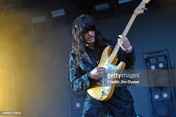 Mark Speer of Khruangbin performs on the Park stage during day three of Glastonbury Festival at Worthy Farm, Pilton on June 24, 2022 in Glastonbury,...