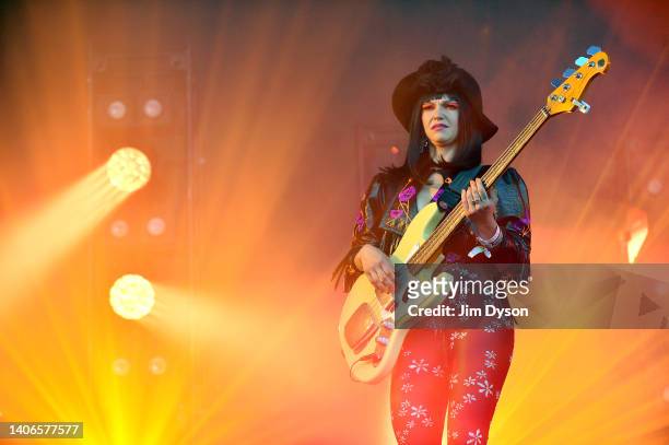 Laura Lee of Khruangbin performs on the Park stage during day three of Glastonbury Festival at Worthy Farm, Pilton on June 24, 2022 in Glastonbury,...