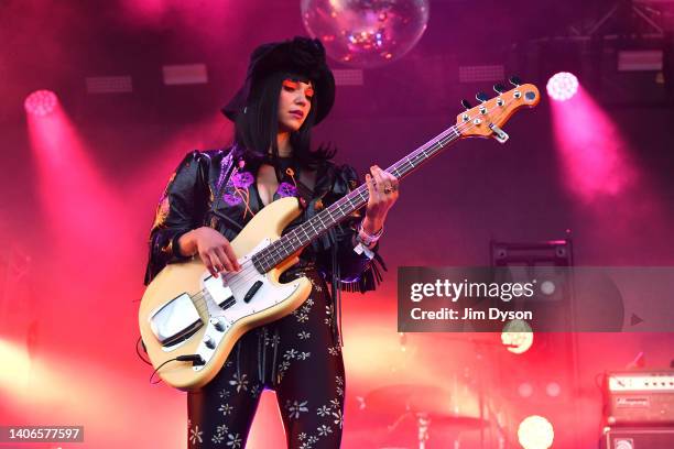 Laura Lee of Khruangbin performs on the Park stage during day three of Glastonbury Festival at Worthy Farm, Pilton on June 24, 2022 in Glastonbury,...