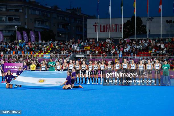 Players of Argentina during the FIH Hockey Women's World Cup 2022, Pool C, hockey match played between Spain v Argentina at Estadi Olimpic on July 03...