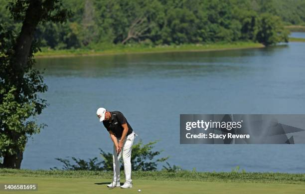 Matthias Schwab of Austria putts on the 16th green during the final round of the John Deere Classic at TPC Deere Run on July 03, 2022 in Silvis,...