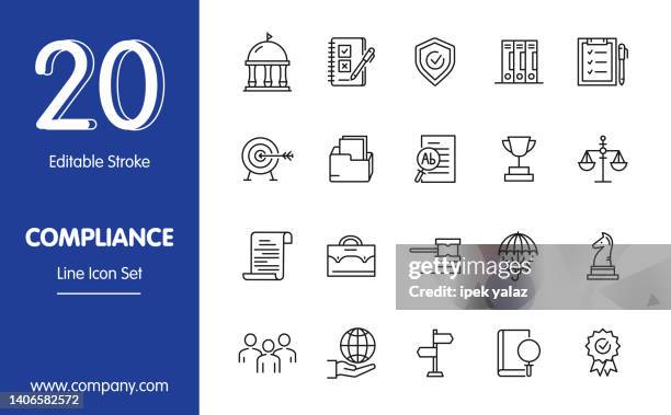 compliance  line icon set - government accountability office stock illustrations