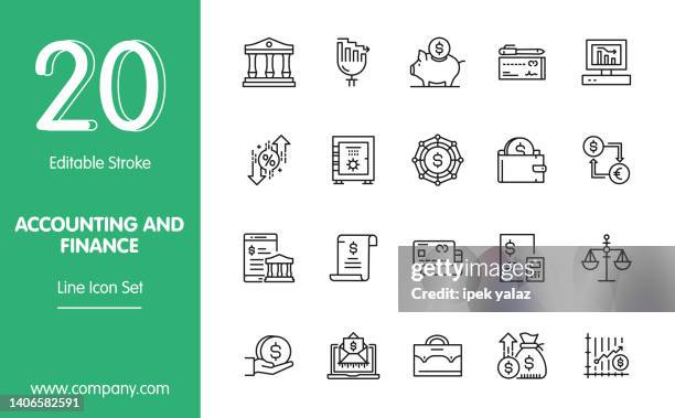 accounting and finance line icon set - bookkeeping stock illustrations
