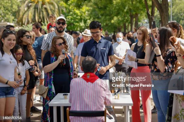Russian-born Dutch chess grandmaster Anish Giri plays simultaneous games against local players during the second edition of the 'Chess Sanfermines'...