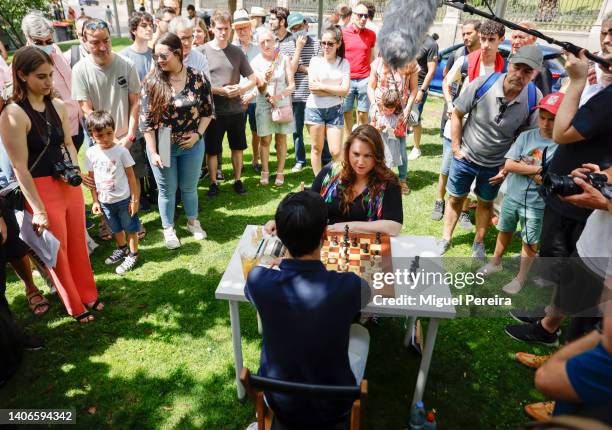 Hungarian chess grandmaster Judit Polgár, generally considered the strongest female chess player of all time, plays a game against Russian-born Dutch...